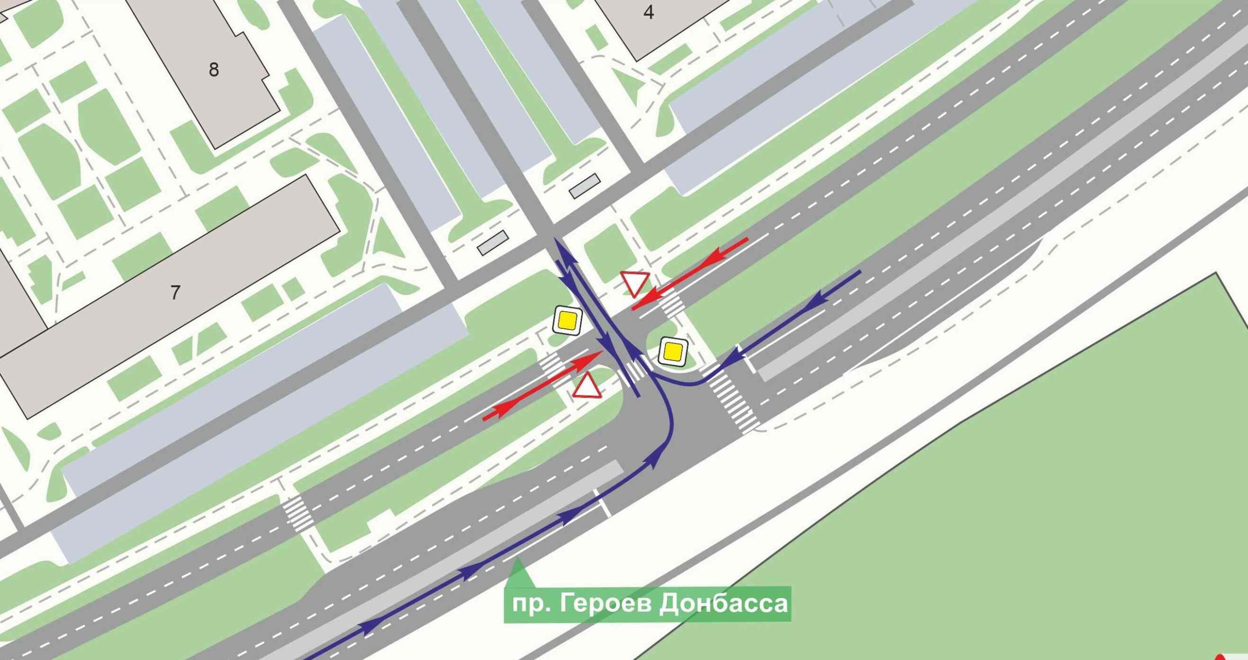 Направление главной дороги изменят на местном проезде проспекта Героев Донбасса